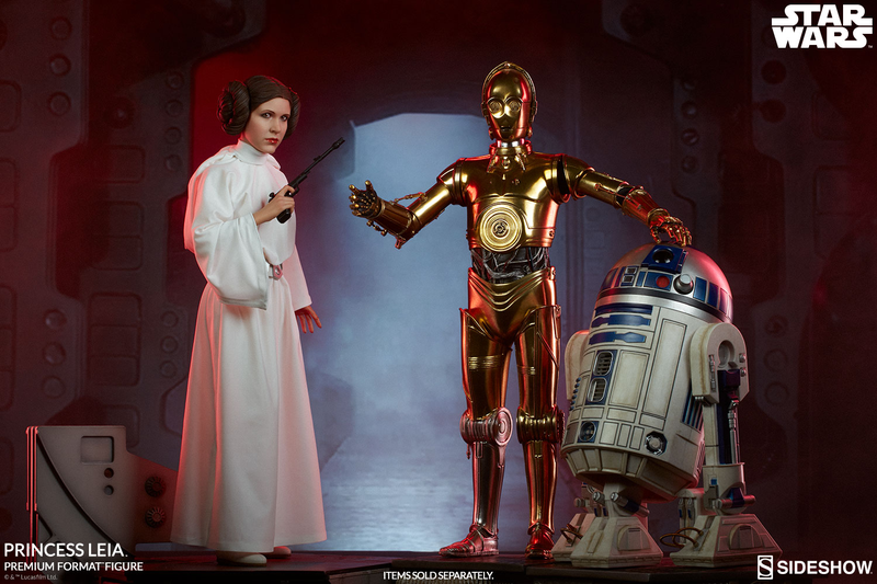 Leia can be posed alongside other figures in the Star Wars Premium Format range, like R2-D2 and C-3PO.